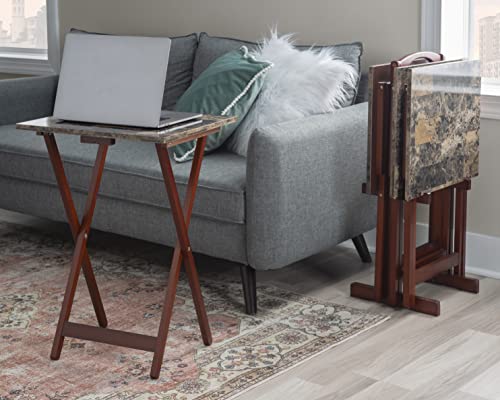 Linon Nikki Brown Faux Marble Tray Table Set