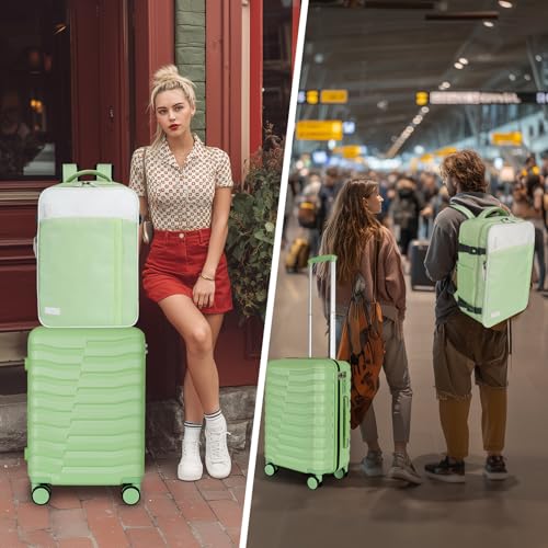 Lightweight Luggage with Spinner Wheels & YKK Zipper, 3-Piece Travel Suitcase ABS+PC Hardshell Luggage Set with TSA Lock, Light Avocado Green (20+24+28 inch)