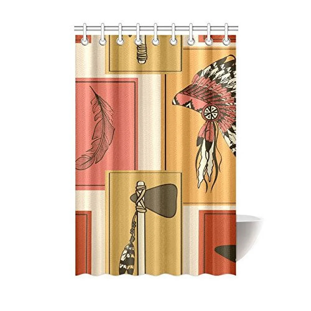 MKHERT American s Hat Feathers Tomahawk Polyester Fabric Bathroom Shower Curtain 48x72 inch