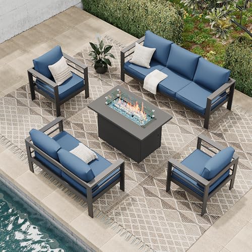 UDPATIO 8 Piece Aluminum Patio Furniture Set, Oversized Modern Outdoor Furniture Set with Olefin Fabric Cushion for Patio Deck Backyard, Dark Grey(with Waterproof Covers)