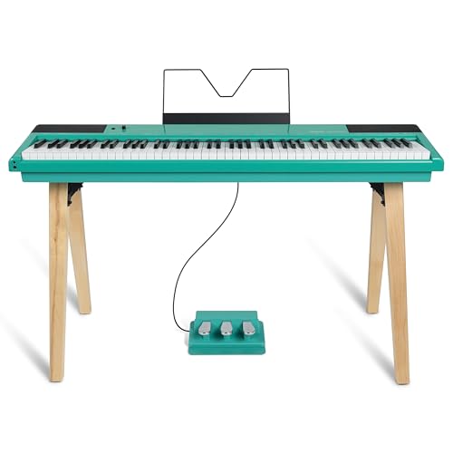 Alesis Recital Home Digital Piano with 88 Hammer Action Weighted Keys, Stand, Pedals and Lessons, Turquoise