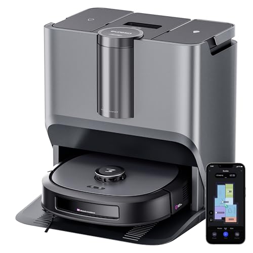 Eureka J15 Pro Ultra Robot Vacuum and Mop with Self Emptying Base, 16,200 Pa Suction, Flex-Arm Design Mop, Auto Mop Hot Water Washing & Hot Air Drying, Anti-Tangle, AI Obstacle Avoidance, Black