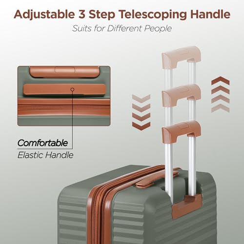 SHOWKOO Luggage Sets 3 Piece Hardside Expandable Suitcase with Double Spinner Wheels Tsa Lock, (Beige White, 5 piece set)