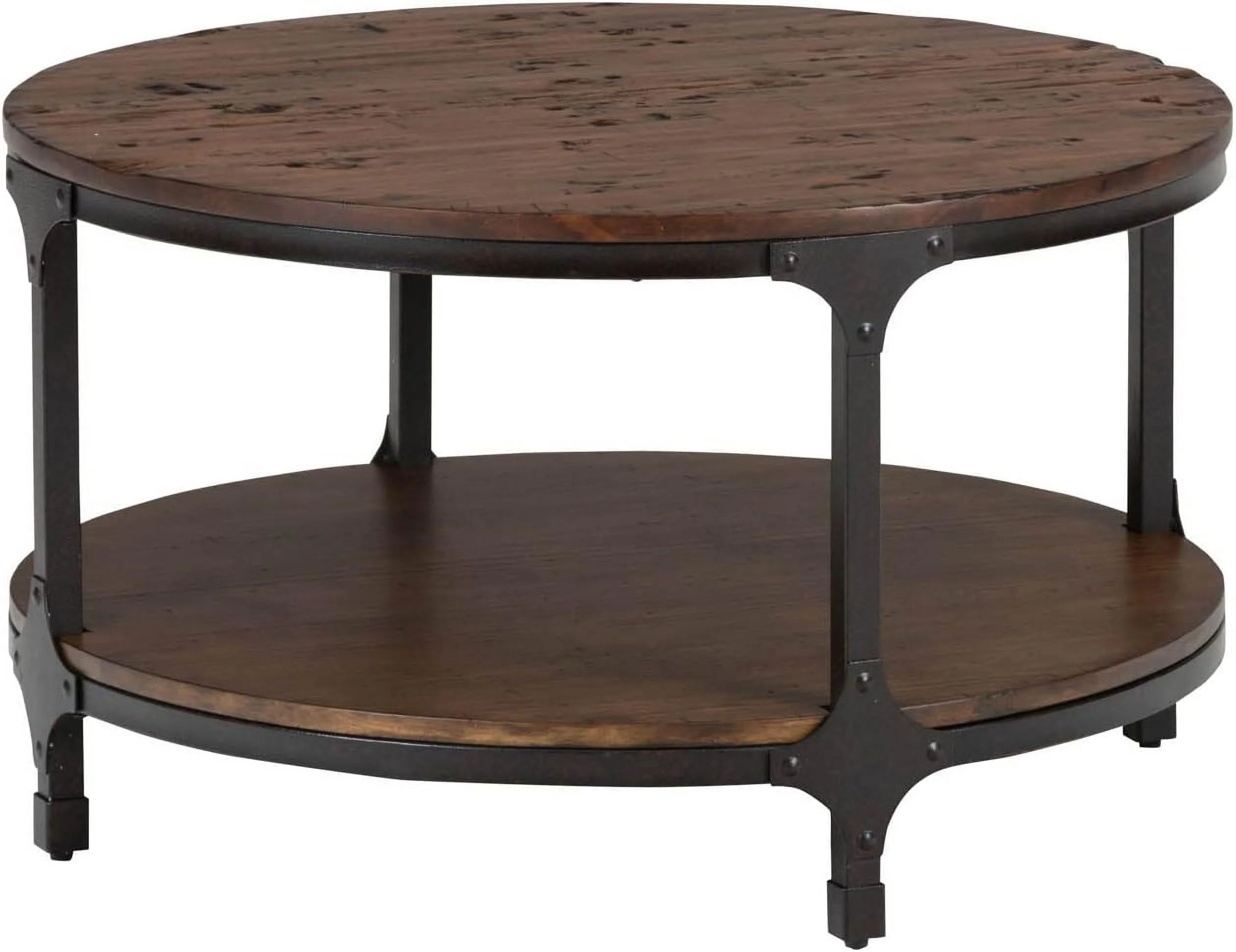 Rustic Design Pine Wood Round Shape Coffee Table Living Room Furniture