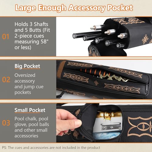 3x5 Hard Pool Cue Case 3B5S Billiard Stick Carrying Cue Case Leatherette Embroidery Design