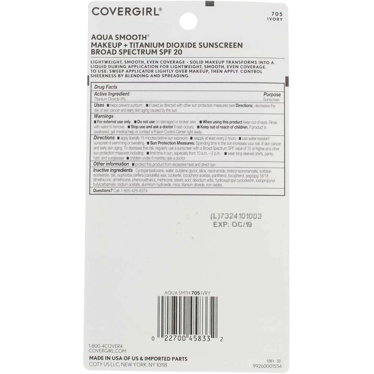 CoverGirl Smoothers AquaSmooth Compact Foundation, Ivory [705] 0.40 oz (Pack of 4)