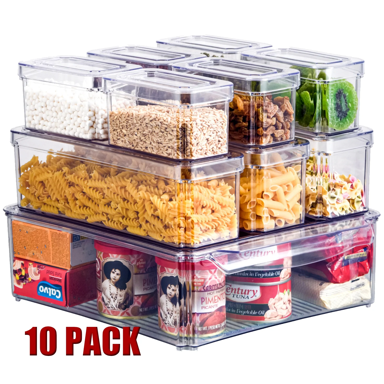 Fridge Organizers and Storage, Refrigerator Organizer with Lids, Clear Organization Bins Plastic Storage Containers for Kitchen Food Drinks Fruits, 10 Pcs