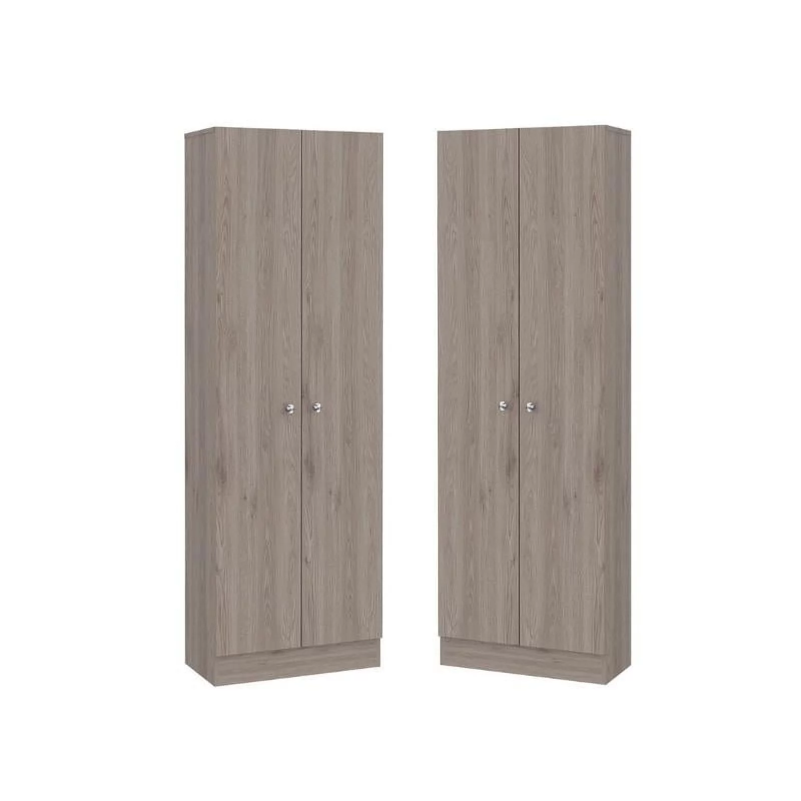 Home Square 2 Piece Wood Multi Storage Two-Door Pantry Cabinet Set in Light Gray