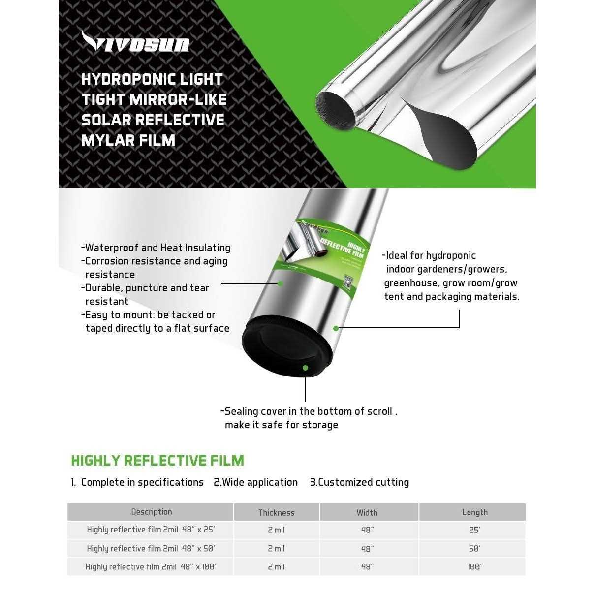 VIVOSUN Highly Reflective Mylar Film Roll 4FT x Outdoor Grow Room Indoor Decoration Aluminum Paint Coated 2 Mil Silver - Shop Hardware Tools Online Store