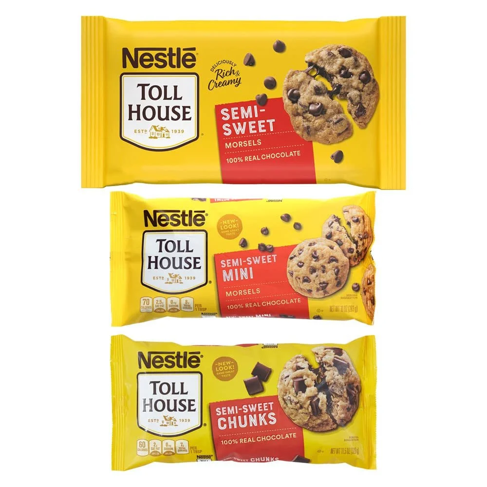 Nestle Toll House Semi-sweet Chocolate Chunks, Mini and Regular Morsels & SEDLAV Recipe Card SEDLAV Baking Box Delicious Chocolate Chips for Baking All in One Package!