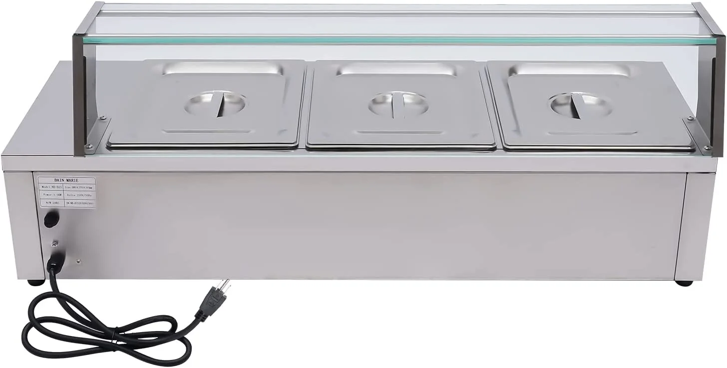 Miumaeov 3 Pans 1200W Food Warmer Buffet Wet Heat Catering Restaurant Temperature Control