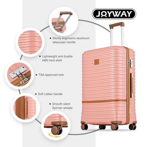 Joyway Carry On Luggage 20 Inch Expandable Suitcase with Spinner Wheel, 4 Piece Hard Shell Luggage Set with TSA Lock(White brown)