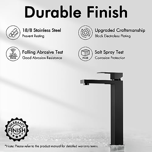 KES Vessel Sink Faucet, Black Bathroom Faucets, Tall Bathroom Faucets with Sink Drain with Overflow, L3156BLFF12-BK-C1