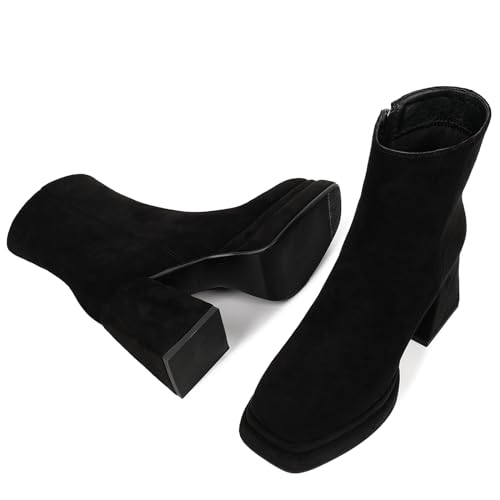 wetkiss Platform Boots for Women, with Sassy Platform, Chunky Heel, Square Toe and Side Zipper Design