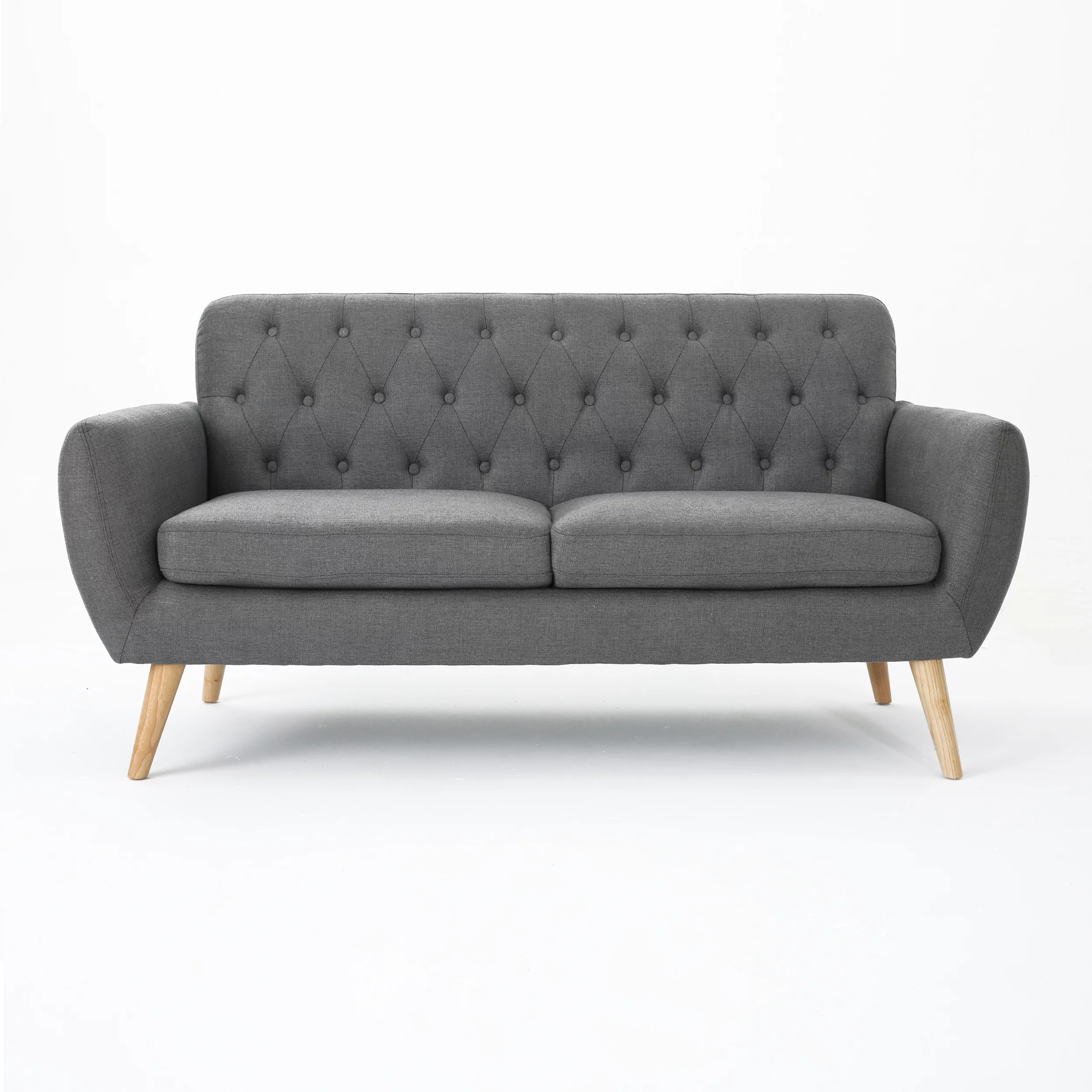 Noble House Amaro Mid Century Modern Tufted Fabric Sofa, Dark Grey