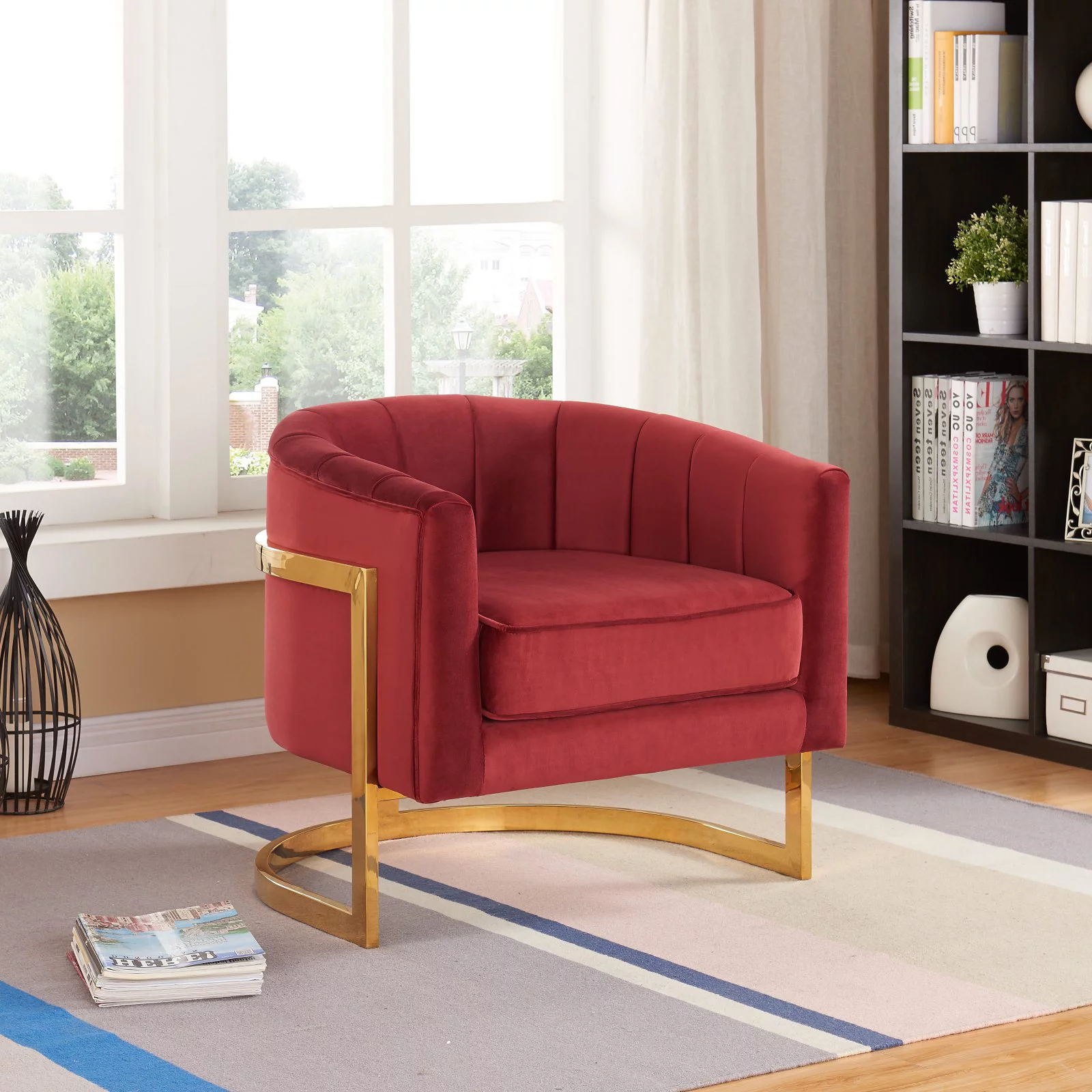 Meridian Furniture Carter Green Velvet Accent Chair with Stainless Steel Base