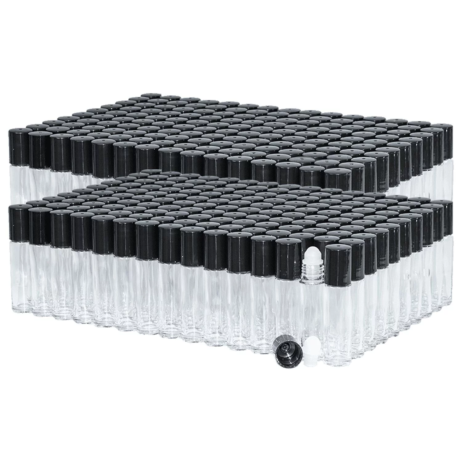 1/3 oz. (10 ml) Clear Glass Roll-on Bottle with Black Cap (Plastic Ball) (V3)