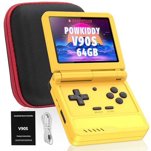 Powkiddy V90S Retro Handheld Console - 10,000+ Preloaded Games, Foldable Clamshell Design, 3.5
