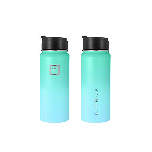IRON °FLASK Camping & Hiking Hydration Flask with 3 Lids - Stainless Steel, Double Walled & Vacuum Insulated Water Bottle - Leak Proof & BPA Free (Midnight Black, Straw - 40 oz)