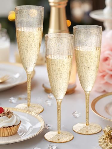 WDF 12PCS Colorful Plastic Champagne Flutes - 6 OZ Colorful Disposable Champagne Flutes - Perfect for Wedding/Parties/Birthday