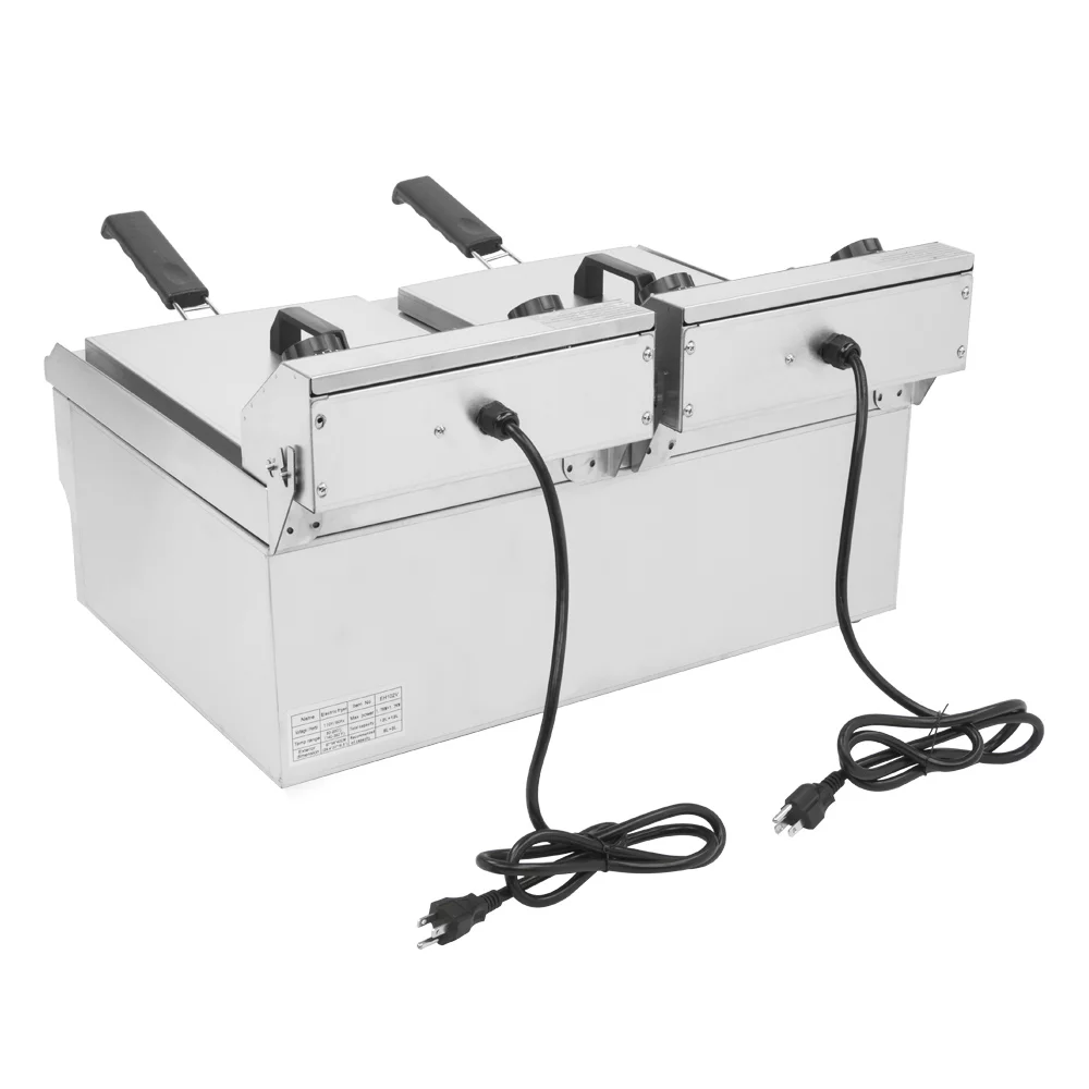 EH102V 16.9QT / 16L Total Capacity 24.9QT/23.6L Stainless Steel Faucet Double Tank Deep Fryer 3400W MAX