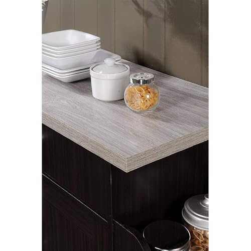 Hodedah Rolling Wood Kitchen Island Cart with Spice Rack, Towel Rack, Utensil Drawer plus Cabinet, White with Beech Top