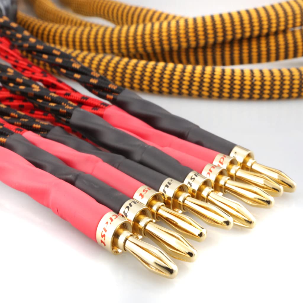 Tertullus HiFi OFC Audiophile Speaker Cable with 8 Banana Plugs,8.20ft 2.5m Nylon Braid Gold Plated Banana Plugs to Banana Plugs