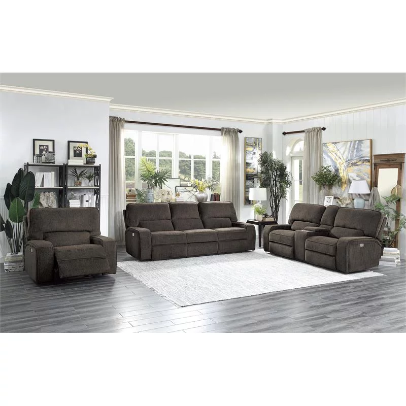 Lexicon Borneo Traditional Chenille Power Double Reclining Love Seat - Chocolate