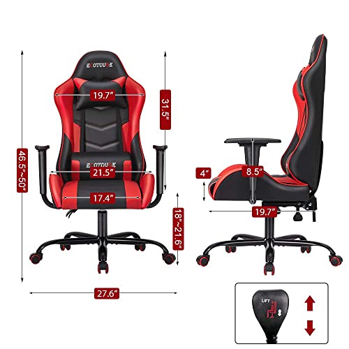 ECOTOUGE PC Massage Gaming Chair with Footrest Ergonomic Office Desk Chair Racing PU Leather Recliner Swivel Rocker with Headrest and Lumbar Pillow, Blue