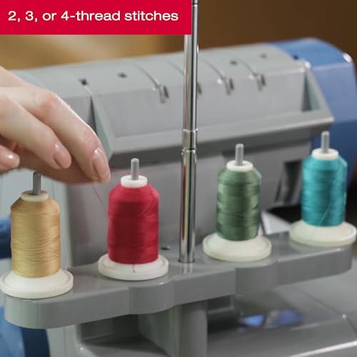 SINGER X5004-HD Metal Frame Serger & Overlock Machine | 2-3-4 Stitch Capability, 8 Built-In Stitches, 1300 Stitches per minute, Adjustable Differential Feed & 2 LED Lights (Grey/Blue)