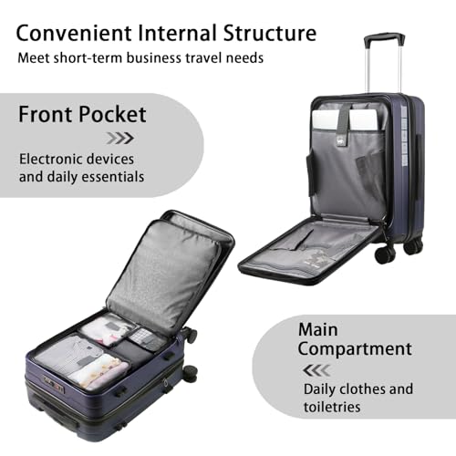 Expandable Carry On Luggage Durable Hardside Lightweight Rolling Suitcases with Spinner Wheels TSA Lock, (Black, 20-Inch)