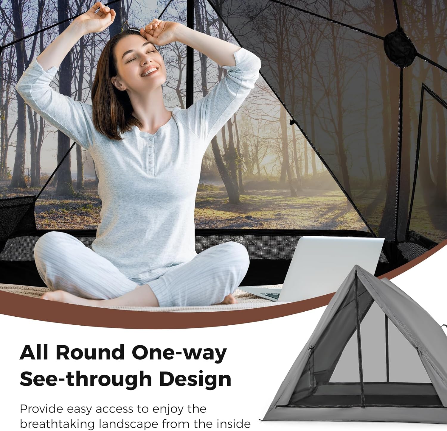 Tangkula Pop Up Camping Tent for 2-3 Person, 360° One-Way See-Through Backpacking Tent with Removable Rainfly, 2 Mesh Windows, 2 Zippered Doors, Carrying Bag, Portable Outdoor Family Tent for Camping