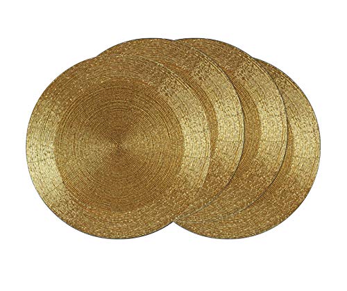 COTTON CRAFT Glitz Handmade Beaded Charger Placemats - Set of 4 - Halloween Harvest Autumn Fall Holiday Christmas Xmas Dining Celebration Festive Party Table Décor - 13.5 inch Round - Champagne