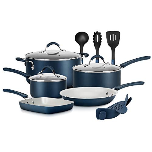 NutriChef Kitchenware Pots & Pans High-Qualified Basic Kitchen Cookware, Non-Stick (14-Piece Set), One Size, Blue