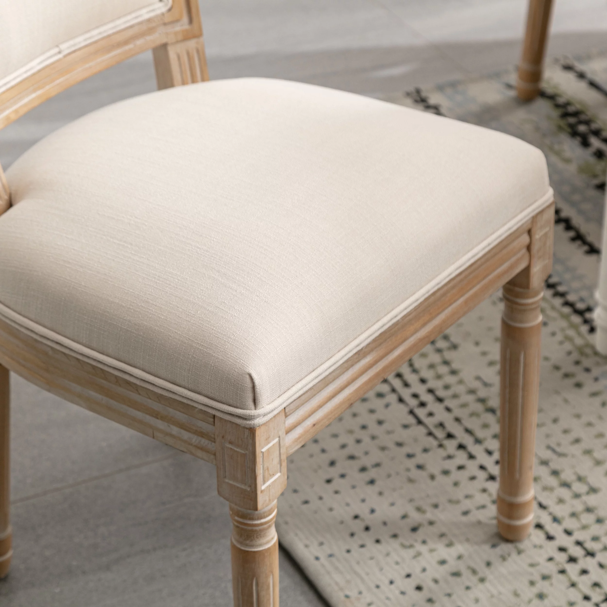 CoSoTower French Style Solid Wood Frame Antique Painting Linen Fabric Square Rattan Back Dining Chair, Set Of 2, Cream