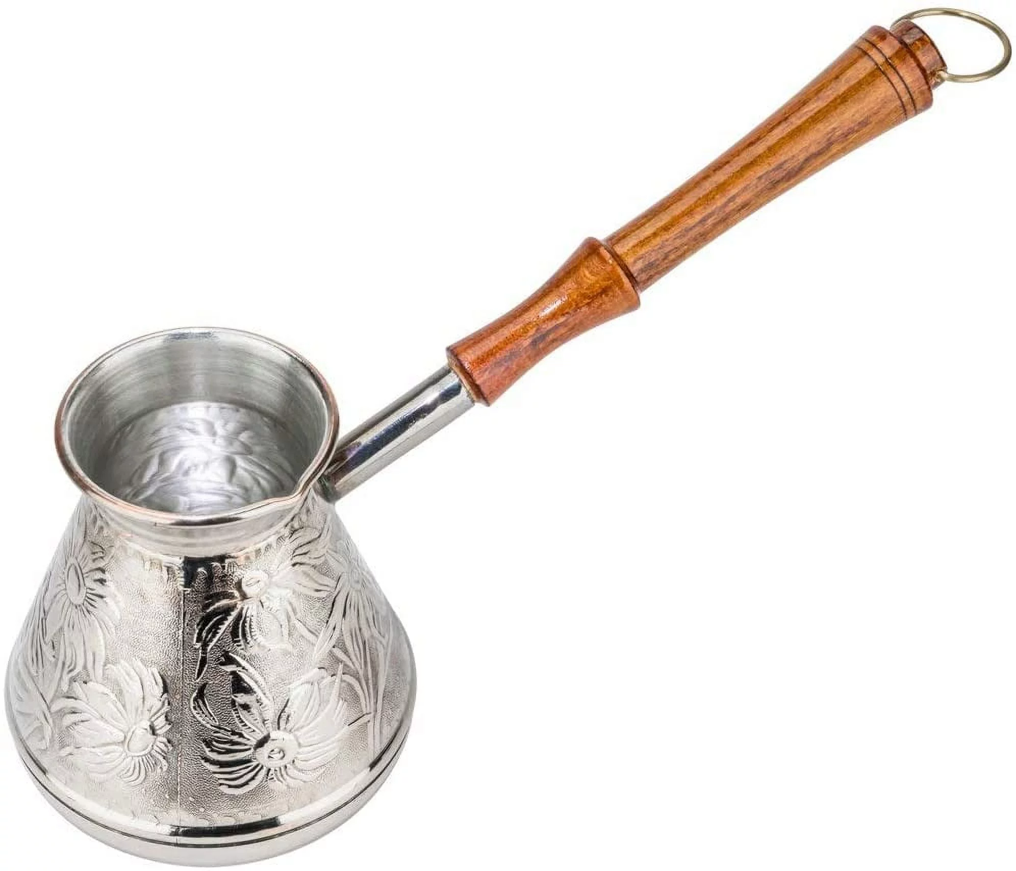 13.5 Oz./400 ml Thick Solid Copper Coffee Pot, Turkish Greek Arabic Coffee Cezve Ibrik Briki Turka with Wooden Handle, Authentic Copper Oriental Jezve, 1-Piece