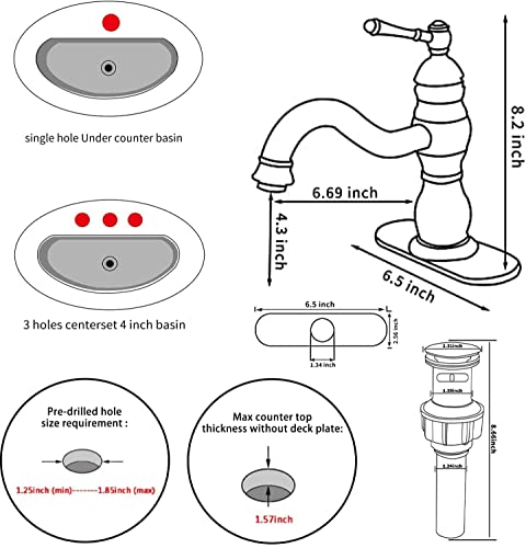 GGStudy 360° Swivel Antique Brass Bathroom Vessel Sink Faucet Single Handle One Hole Matching with Pop Up Drain