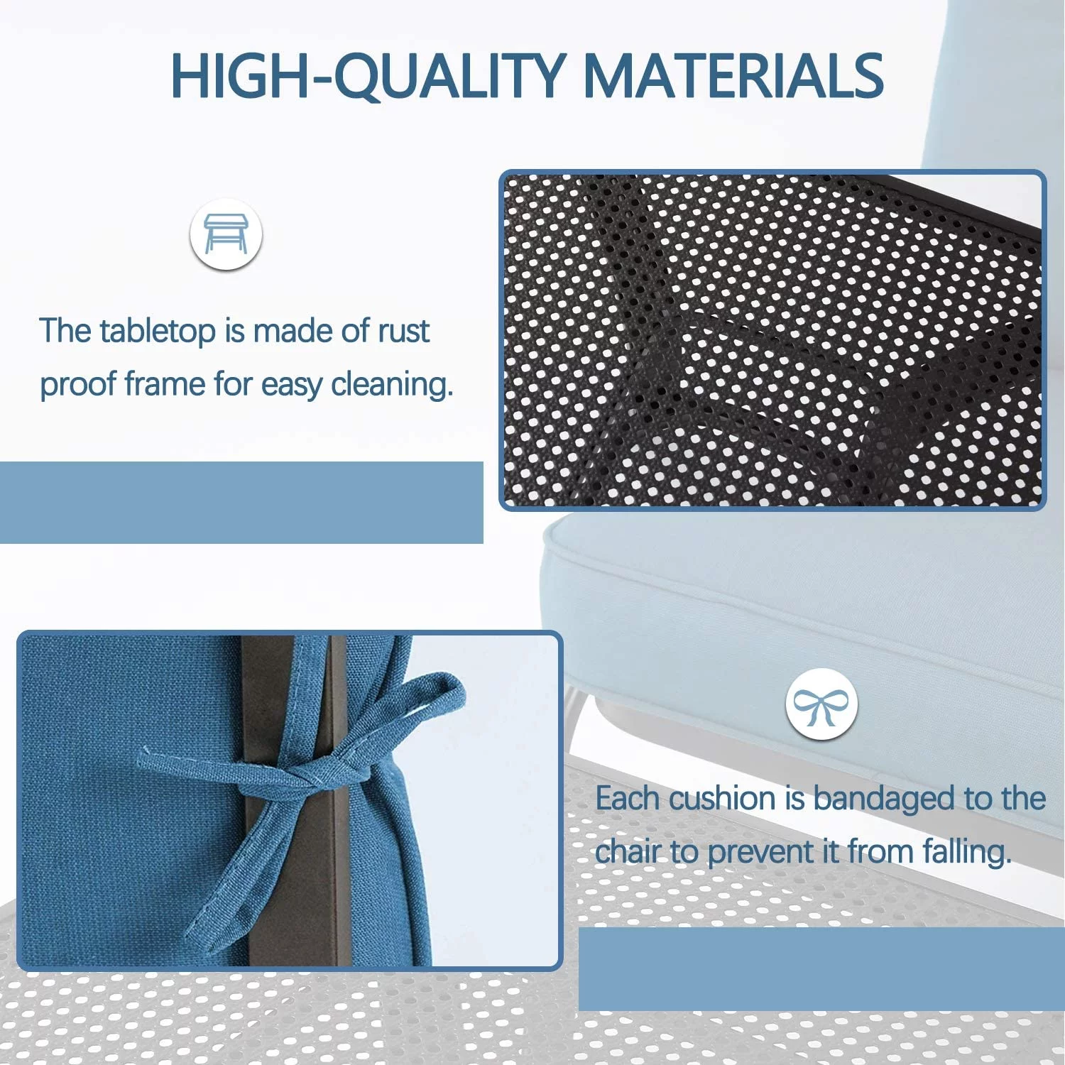 SOLAURA 4-Piece Outdoor Furniture Patio Metal Conversation Set with Peacock Blue Cushions