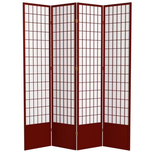 Red Lantern 7 ft. Tall Window Pane Shoji Screen-White-3 Panels Room Divider