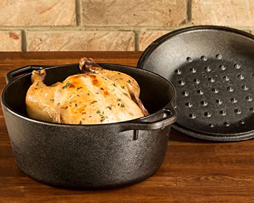 Lodge 5 Quart Cast Iron Double Dutch Oven – Pre-Seasoned – Lid Converts to 10.25