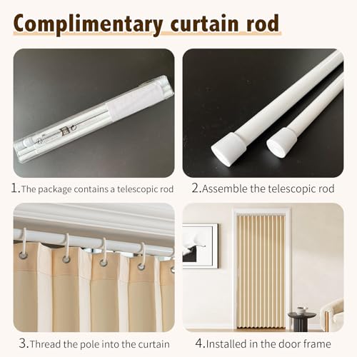 Magnetic Door Curtain Pleated Door Curtain Folding Door Curtains Accordion Door Closet Door Curtain Invisible Applicable Bedroom Room Living Room Doorway(Brown,42