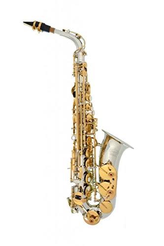 Lazarro Professional Silver Body-Gold Keys Eb E Flat Alto Saxophone Sax with 11 Reeds, Case u0026 Many Extras - 360-2C