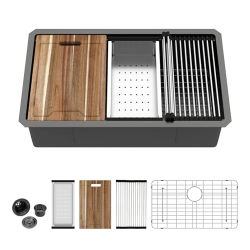 Kichae 12“ Deep Laundry Sink Undermount - 24 Inch Black Undermount Utility Sink Stainless Steel Single Bowl Under Counter Handmade Laundry Utility Room Basin