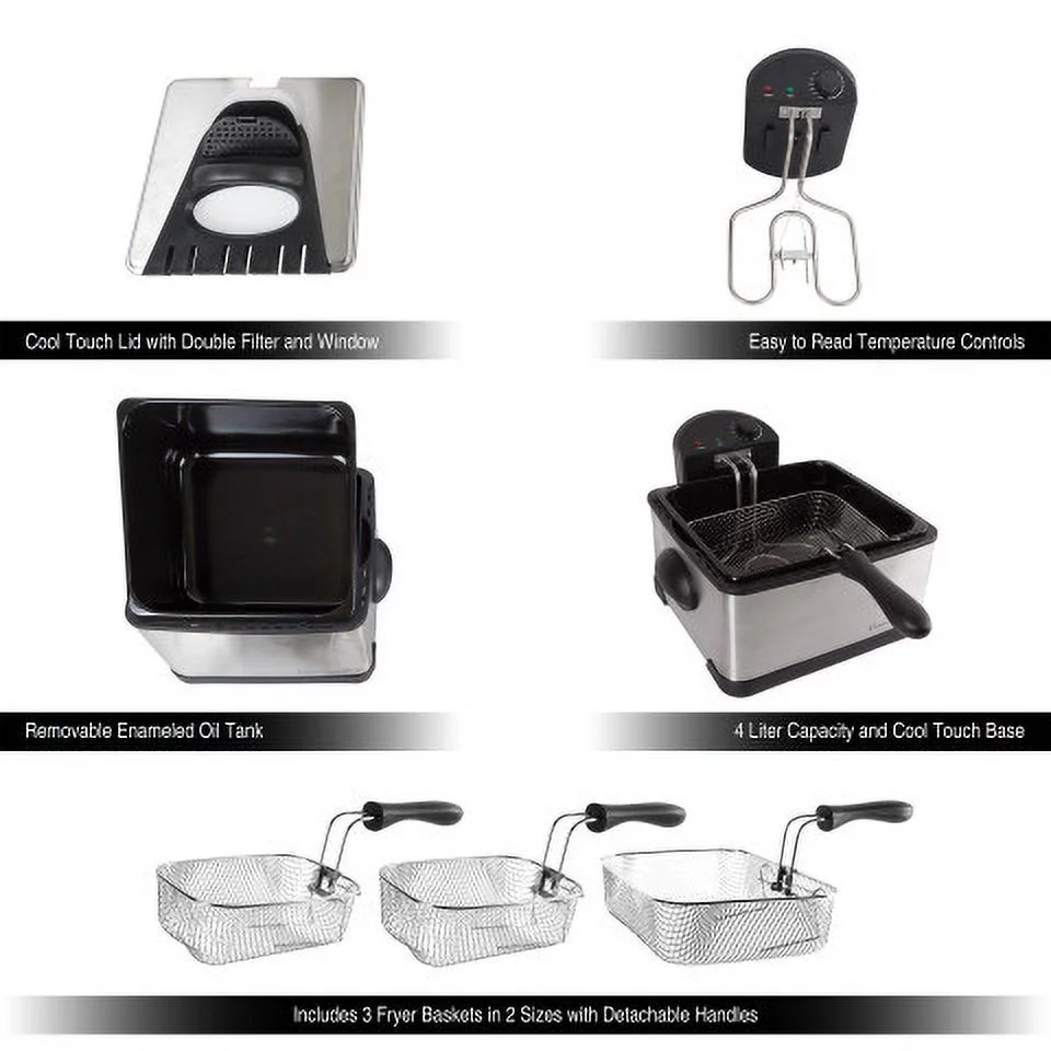 Classic Cuisine 4-Liter Stainless-Steel Electric Deep Fryer with 3 Baskets