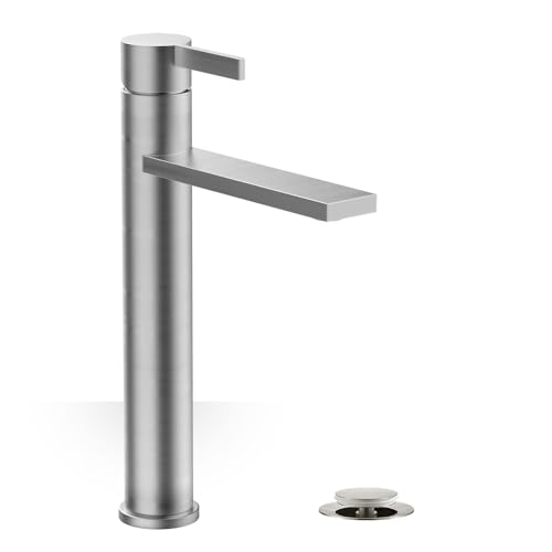 Phiestina Brushed Gold One Hole High Bathroom Vessel Sink Faucet, Single Hole Single Handle Tall Bathroom Faucet, with Pop Up Drain and Water Supply Line,FH01-BG-V