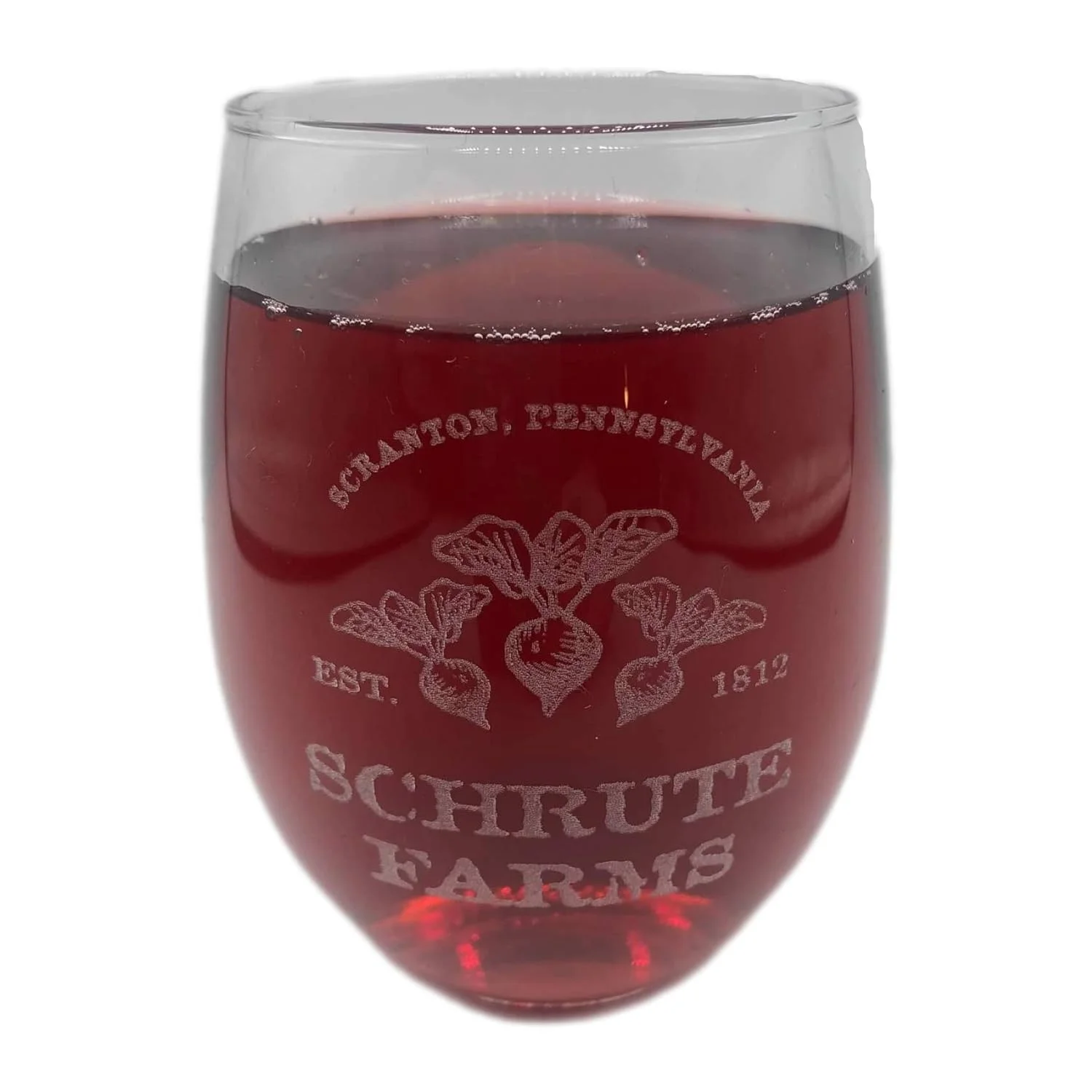 SCHRUE FARMS Wine Glass 21 Oz Engraved he Office Dwigh BEES Scranon PA Semless Funny