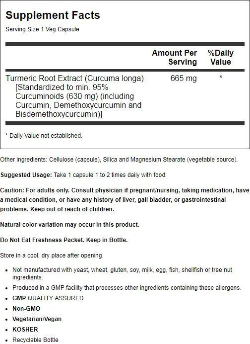 NOW Supplements, Turmeric Curcumin, Derived from Turmeric Root Extract, Herbal Supplement, 120 Veg Capsules