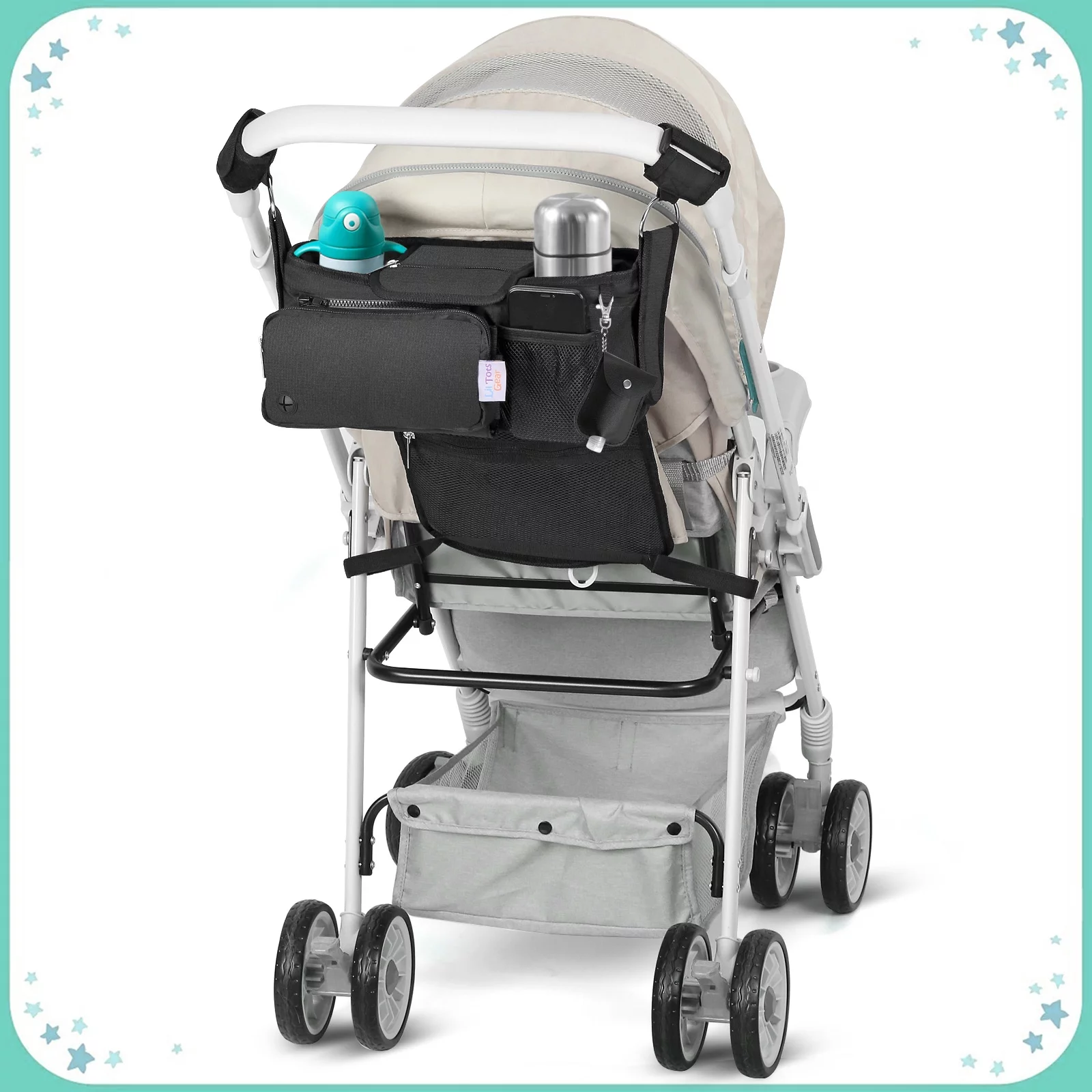 Lil Tots Gear Universal Baby Organizer Insulated Cup Holder Stroller Caddy