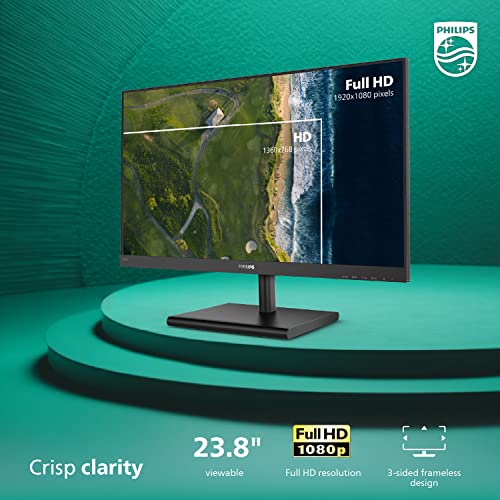 PHILIPS 22 inch Class Thin Full HD (1920 x 1080) Monitor, 100Hz Refresh Rate, VESA, HDMI x1, VGA x1, LowBlue Mode, Adaptive Sync, 4 Year Advance Replacement Warranty, 221V8LB