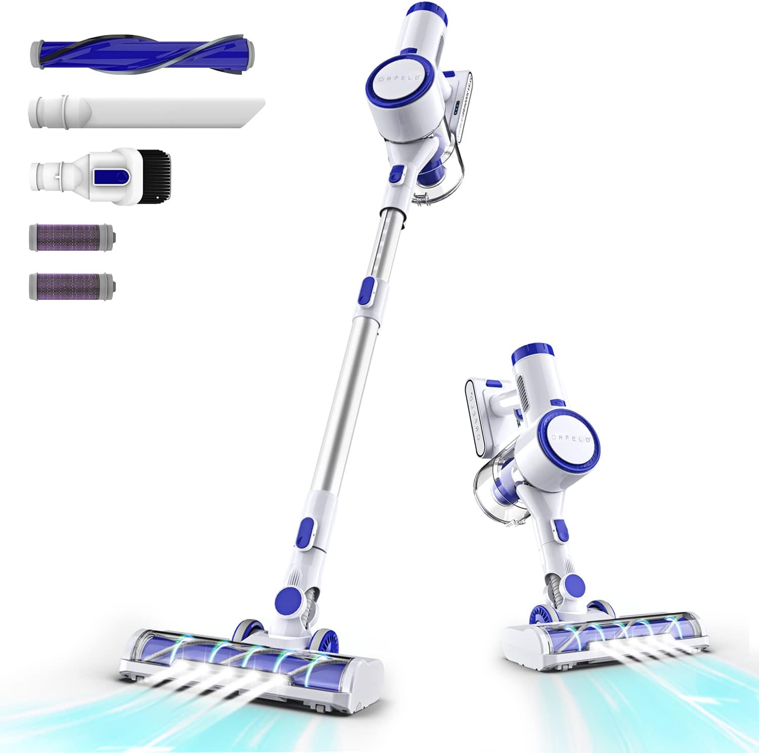 ORFELD Cordless Vacuum Cleaner - Upgraded 24000Pa Powerful Stick Vacuum, 6-in-1 Rechargeable Cordless Vacuum, Advanced Air Outlet HEPA Filtration with 40Mins Runtime for Hardwood Floor Carpet Pet Hair